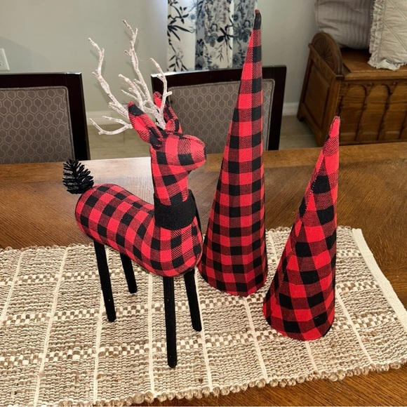 Other - Buffalo Check Plaid Flannel Reindeer and Tree Set of 3